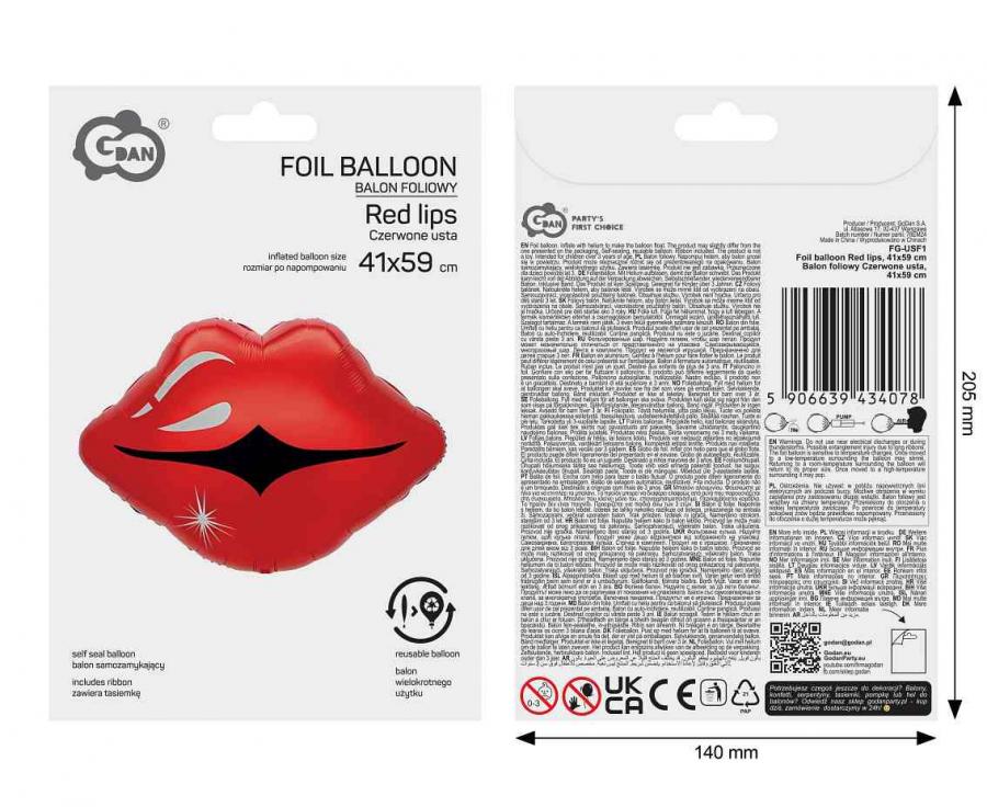 Balon foliowy Czerwone usta, 41x59cm