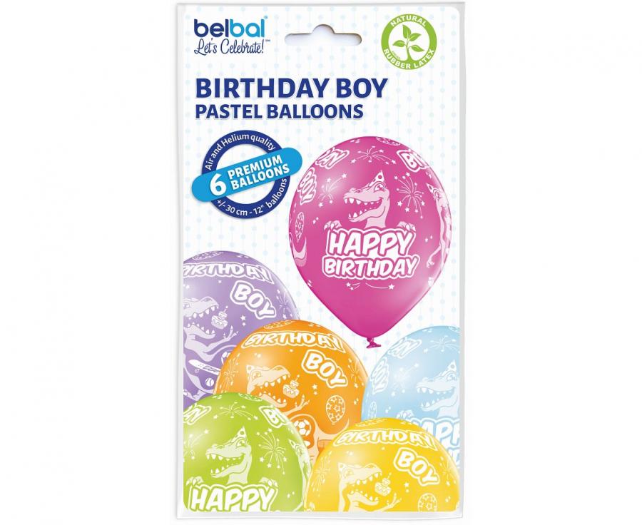 Balony lateksowe 12 cali Belbal dinozaury dla chłopca 6 szt.