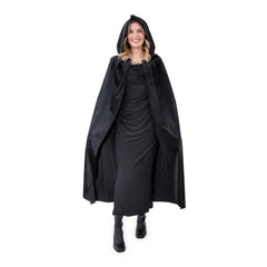 Aksamitna peleryna z kapturem – czarna (3 długości: 80 cm / 120 cm / 140 cm) - 120 cm - Costumes