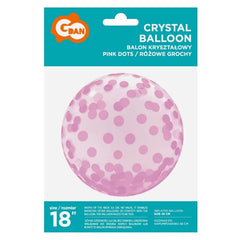 Balon Aqua - kryształowy, różowe grochy, 18 cali