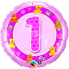 Balon foliowy 18" - 46 cm roczek rożowy miś