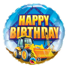 Balon foliowy 18 cali QL, Happy Birthday koparka