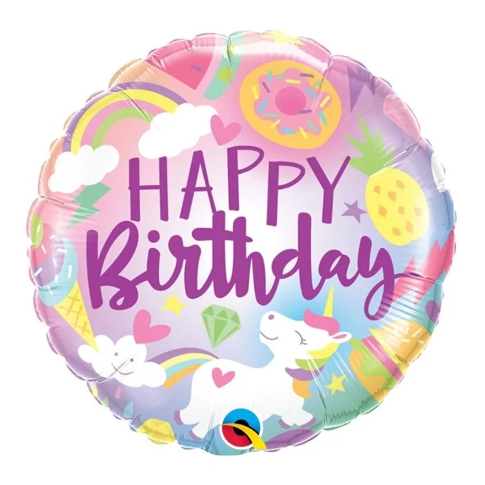 Balon foliowy 18 cali QL - HAPPY BIRTHDAY słodkie jednorożce