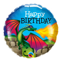 Balon foliowy 18 cali QL Happy Birthday, smok