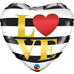 Balon foliowy 18 serce w paski czarno-białe Love