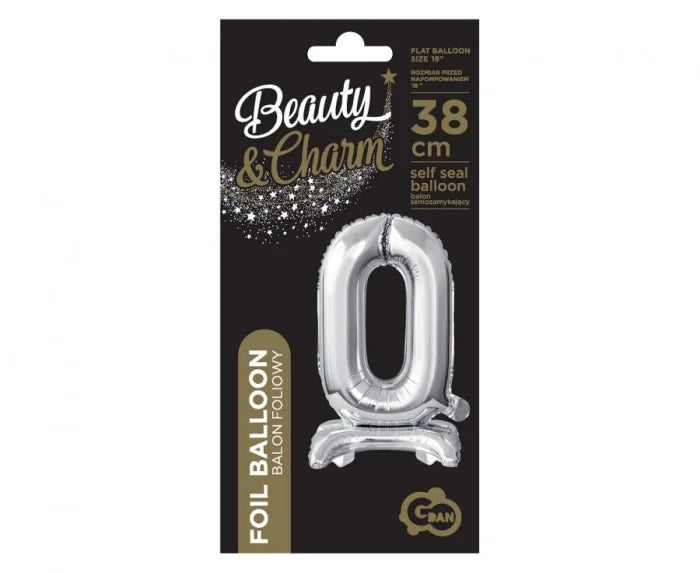 Balon foliowy Beauty&Charm Cyfra „0” Stojący srebrny