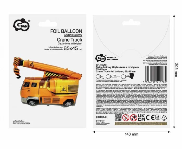 Balon foliowy Ciężarówka z dźwigiem 65 x 45 cm – idealna dekoracja dla małych fanów pojazdów budowlanych 🚛🎈