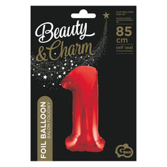 Balon foliowy Cyfra 1, czerwona, 85 cm
