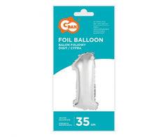 Balon foliowy cyfra ’1’’ – srebrny 35 cm