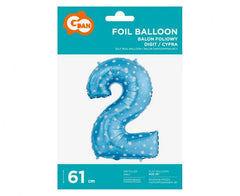Balon foliowy Cyfra 2 niebieski w białe gwiazdy 61 cm