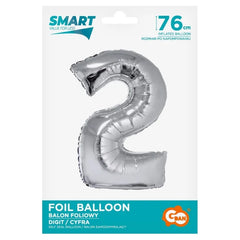 Balon foliowy Cyfra 2, Srebrna, SMART, 76 cm