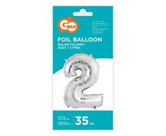 Balon foliowy cyfra ’2’’ – srebrny 35 cm