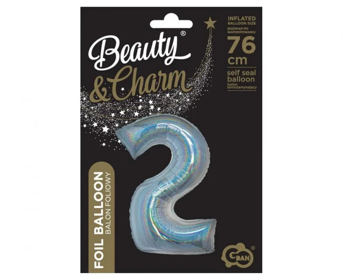 Balon Foliowy Cyfra ’2’’ – Srebrny Holograficzny | 76 cm