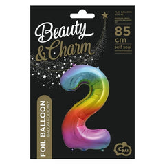 Balon foliowy Cyfra 2, tęczowa, 85 cm