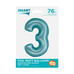 Balon foliowy Cyfra 3, j. niebieska matowa, Smart, 76 cm