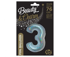 Balon Foliowy Cyfra ’3’’ – Srebrny Holograficzny | 76 cm