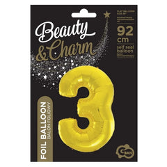 Balon foliowy Cyfra 3, złota, 92 cm
