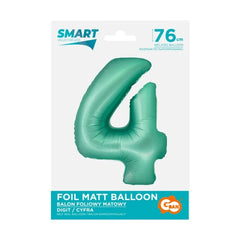 Balon foliowy Cyfra 4, miętowa matowa, Smart, 76 cm