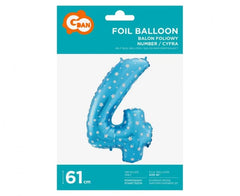 Balon foliowy Cyfra 4 niebieski w białe gwiazdy 61 cm
