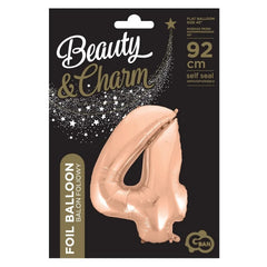 Balon foliowy Cyfra 4, różowo-złota, 92 cm