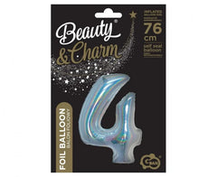 Balon Foliowy Cyfra ’4’’ – Srebrny Holograficzny | 76 cm