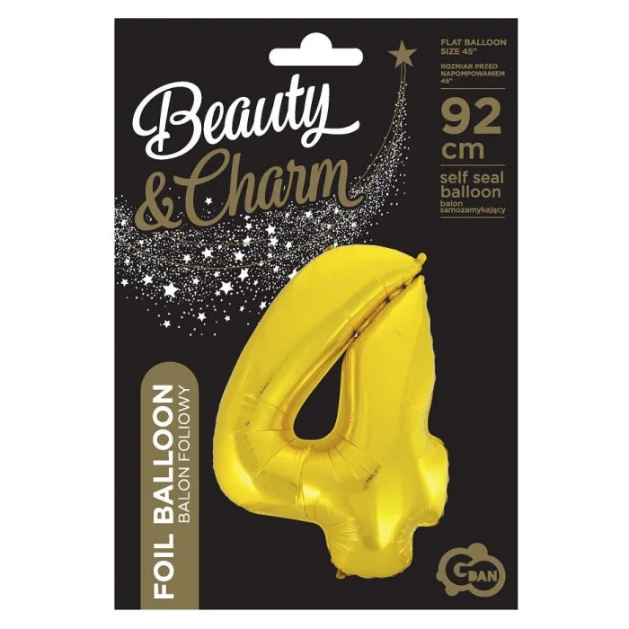 Balon foliowy Cyfra 4, złota, 92 cm