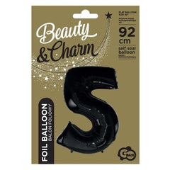 Balon foliowy CYFRA 5, B&C, czarna - 92 cm