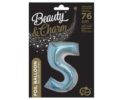 Balon Foliowy Cyfra ’5’’ – Srebrny Holograficzny | 76 cm