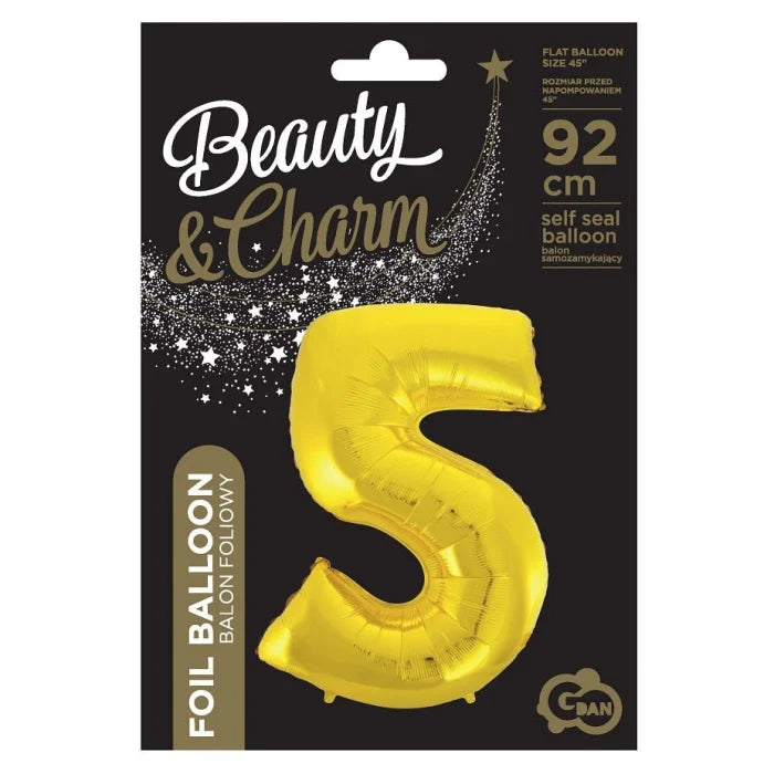 Balon foliowy Cyfra 5, złota, 92 cm
