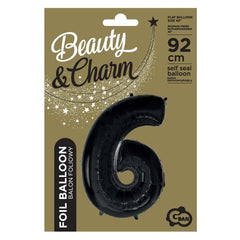 Balon foliowy CYFRA 6, B&C, czarna - 92 cm