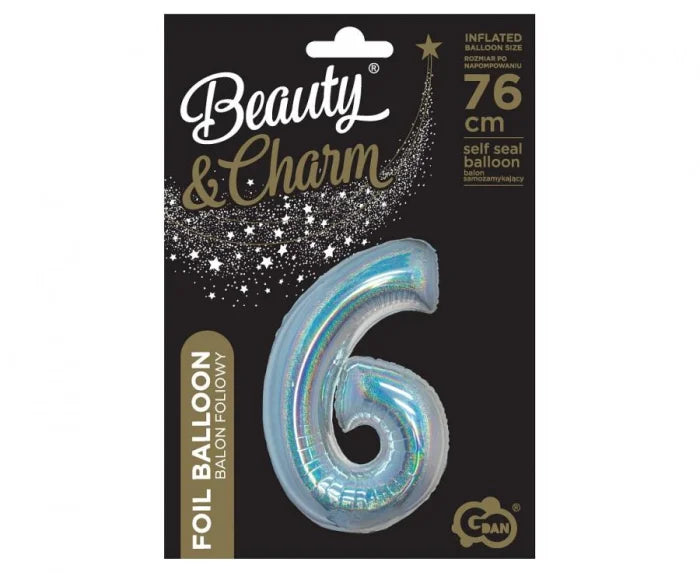 Balon Foliowy Cyfra ’6’’ – Srebrny Holograficzny | 76 cm