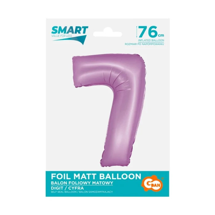 Balon foliowy Cyfra 7, lawendowa matowa, Smart, 76 cm