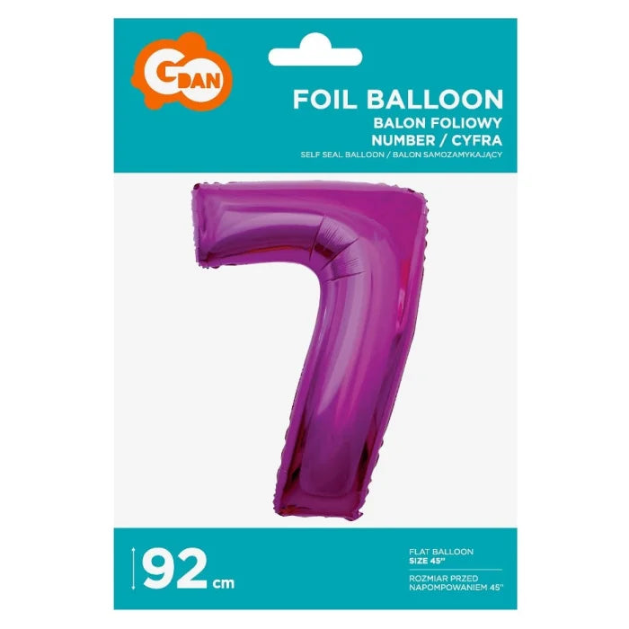 Balon foliowy Cyfra 7, różowa, 92 cm