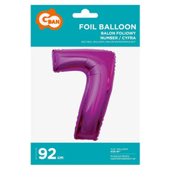 Balon foliowy Cyfra 7, różowa, 92 cm