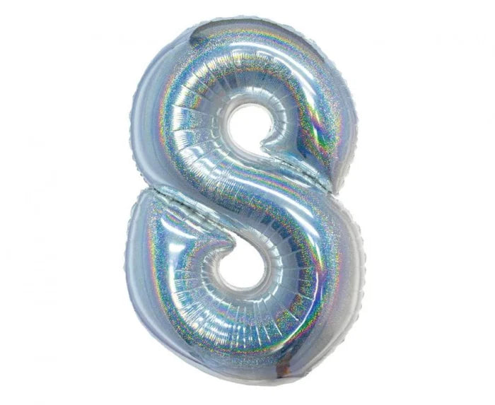 Balon Foliowy Cyfra ’8’’ – Srebrny Holograficzny | 76 cm
