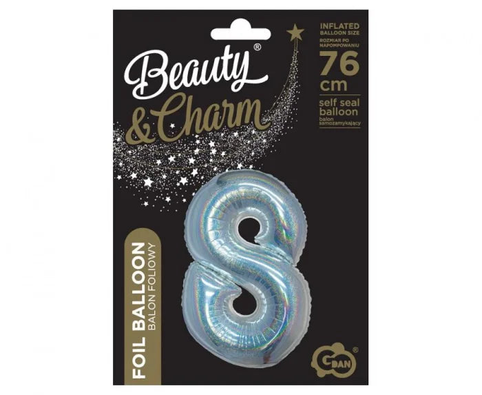Balon Foliowy Cyfra ’8’’ – Srebrny Holograficzny | 76 cm