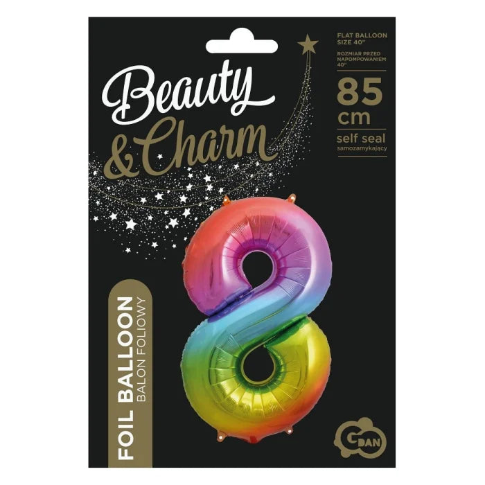 Balon foliowy Cyfra 8, tęczowa, 85 cm
