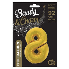 Balon foliowy Cyfra 8, złota, matowa, 92 cm