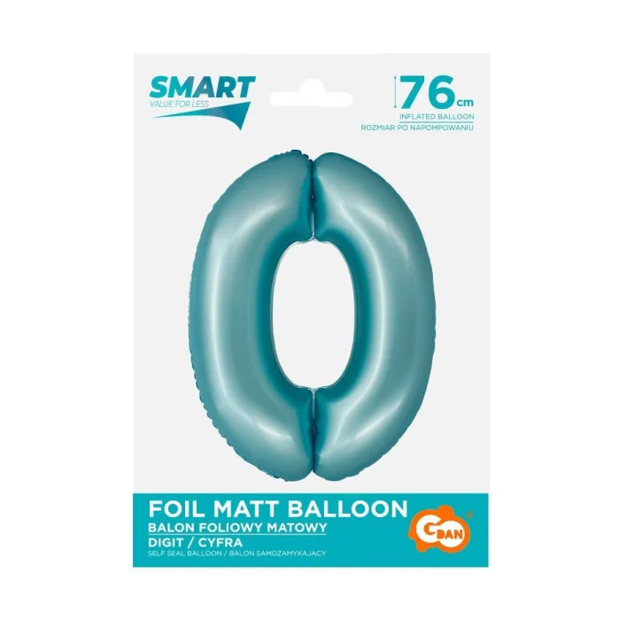 Balon foliowy Cyfra 0, j. niebieska matowa, Smart, 76 cm