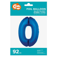 Balon foliowy Cyfra 0, niebieska, 92 cm