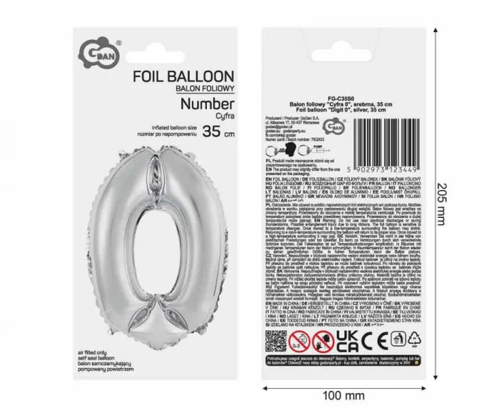 Balon foliowy cyfra srebrny – 35 cm
