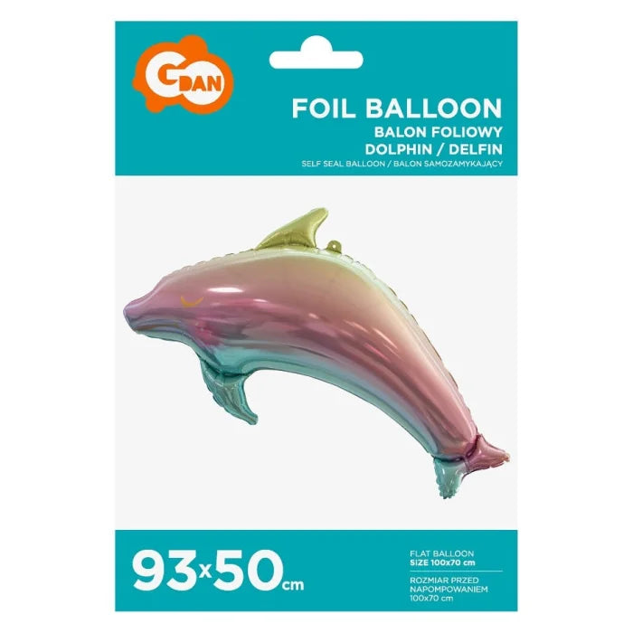 Balon foliowy DELFIN, tęczowy - 93 cm