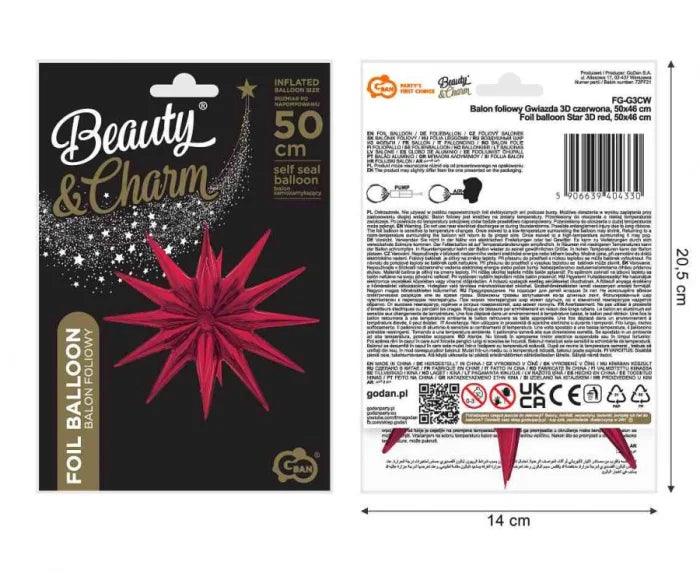 Balon Foliowy Gwiazda 3D – Czerwony 50 cm