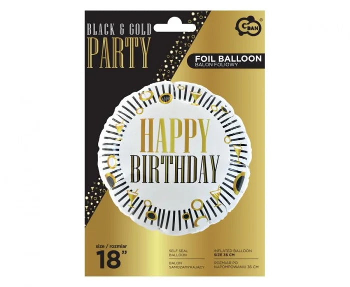 Balon foliowy Happy Birthday 18 cali – elegancka dekoracja urodzinowa 🎈