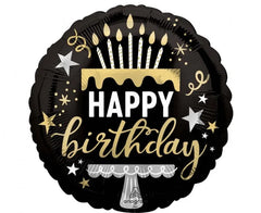 Balon foliowy Happy Birthday czarno-złoty 46 cm (18”) - Balloons