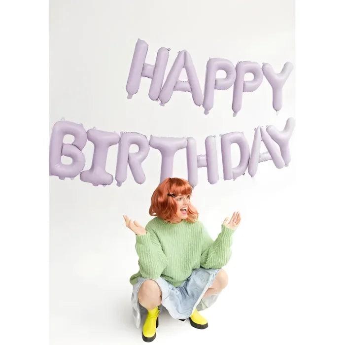 Balon Foliowy "Happy Birthday" – Fioletowy, 340x35 cm