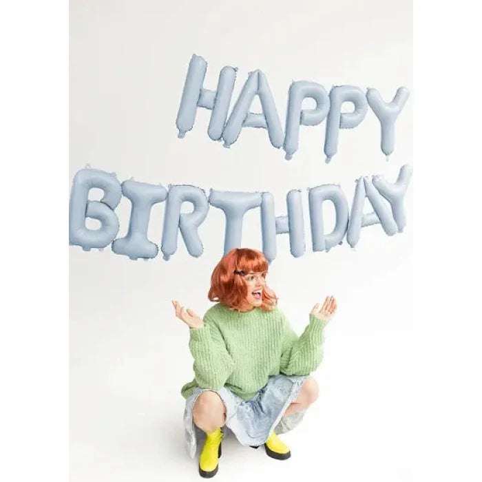 Balon Foliowy "Happy Birthday" – Niebieski, 340x35 cm