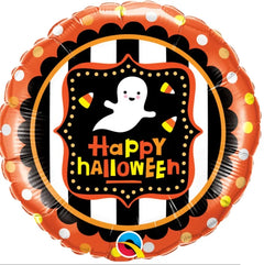 Balon foliowy „Happy Halloween” z duchem – pomarańczowo-czarny 46 cm (18”) Qualatex - Balloons