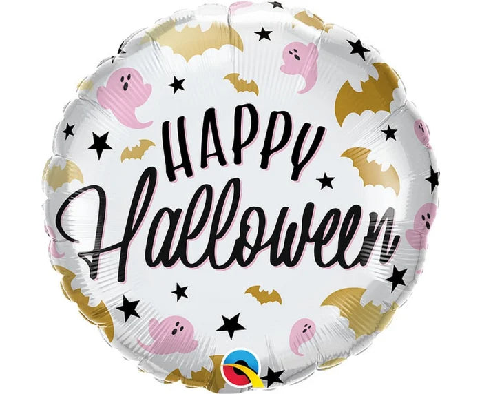 Balon foliowy „Happy Halloween” z nietoperzami i duszkami – 46 cm (18”) Qualatex - Balloons