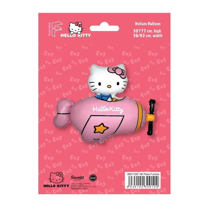 Balon foliowy Hello Kitty w samolocie, fuksja, FX, 77x92cm